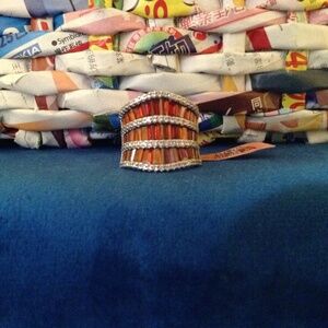 Madeira Citrine Garnet Color and White Diamonds Look Band Ring Size 5 1/2 NWT